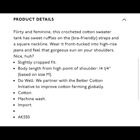 NWT Madewell Crocheted Ruffle-Strap Sweater Tank - Picture 5 of 6